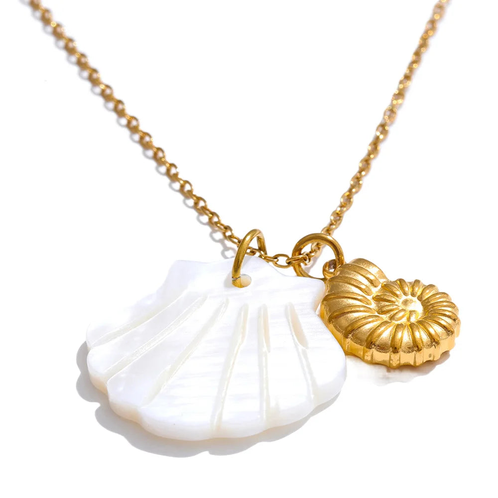 Yhpup Summer Ocean Style Shell Starfish Conch Pendant Necklace 18K Gold Color Plated Waterproof Charm Jewelry Gift