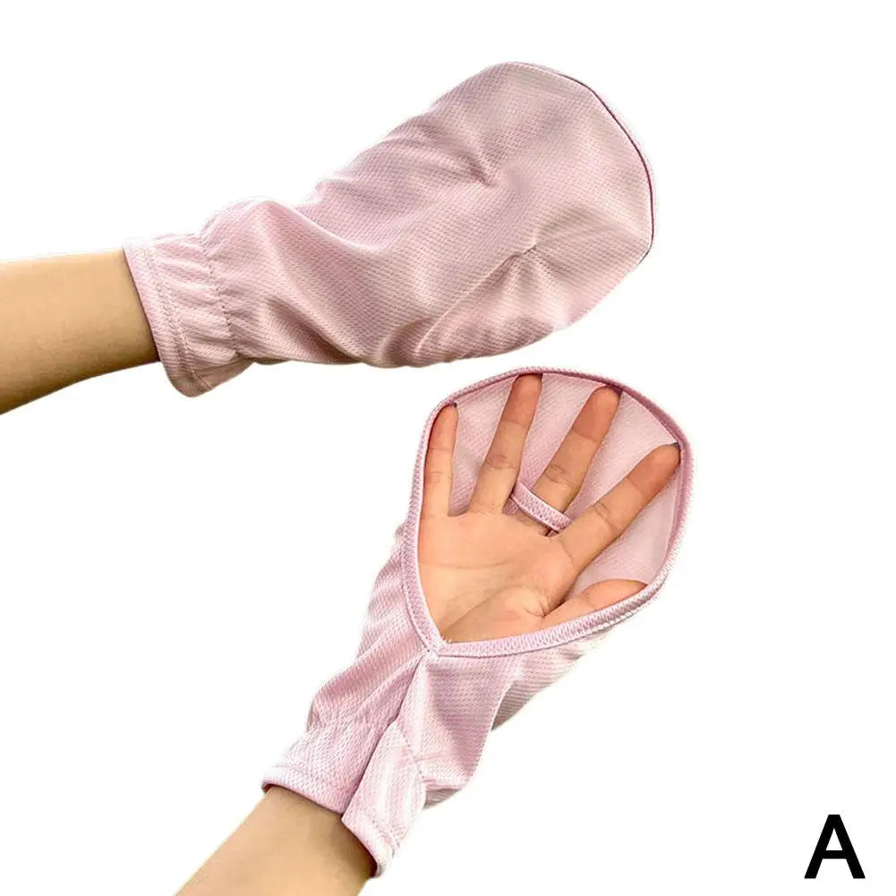 Women's Summer Ice Silk UV Protection Sunscreen Gloves Half Finger Thin Breathable Cooling Driving Gloves