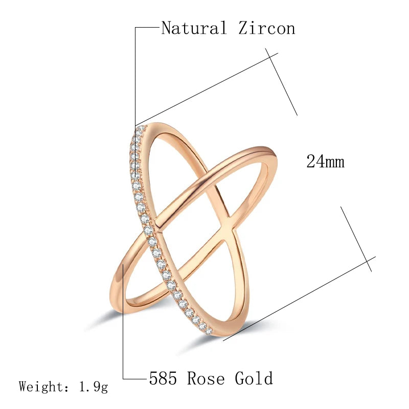Kinel Luxury Natural Zircon Rings for Women Fashion 585 Rose Gold Geometry Cross Ring Vintage Wedding Jewelry Crystal Gift