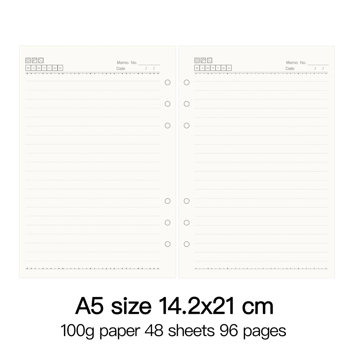 High Quality Ring Binder Notebook A5 Personal A6 A7 A8 Size Insert Refills Loose Leaf Spiral Diary Planner Inner Core 100g Paper