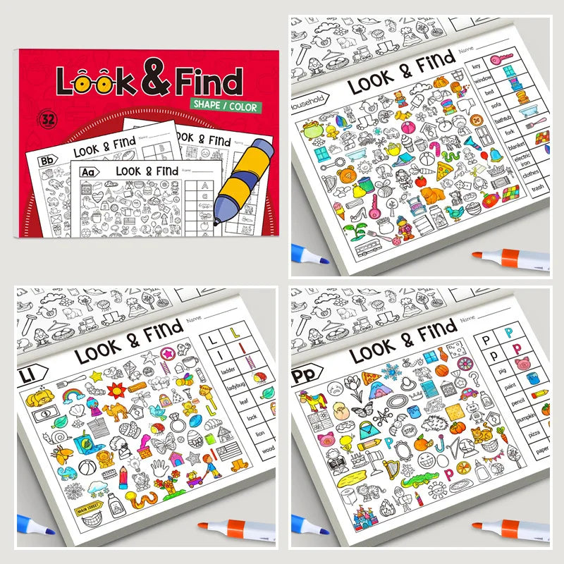 Children's Search Activity Book Kid Hidden Object Coloring Book Interactive Educational Matching Game Early Learning Puzzle Game