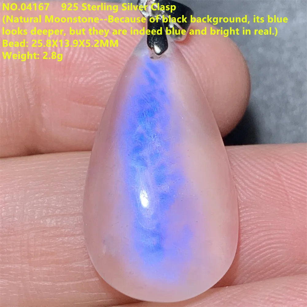 Natural Colorful Moonstone Pendants Necklaces Unusual Women Big Orange Blue Light Rainbow Moon Stones Bead Gemstone Jewelry S925