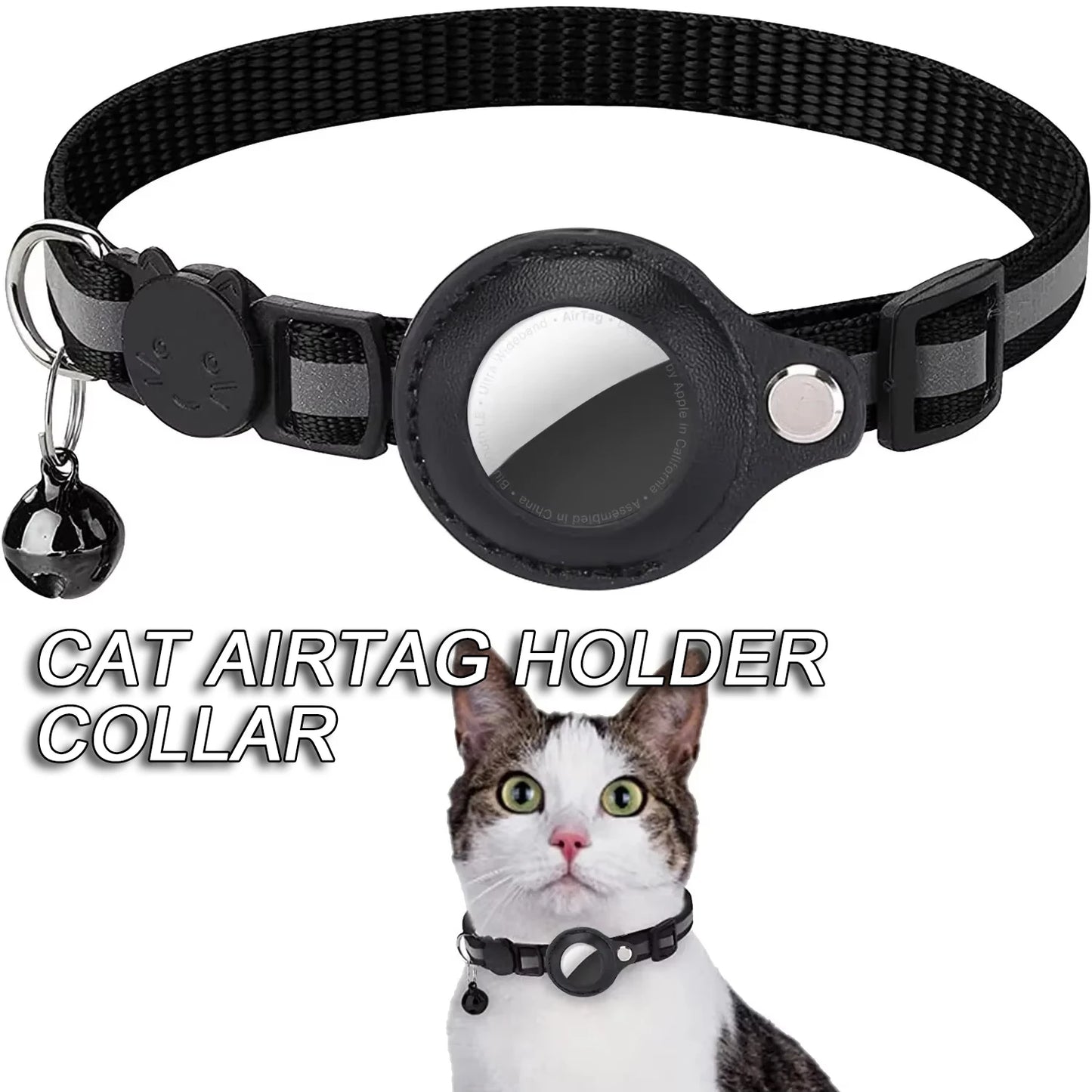 Cat AirTag Holder Collar Breakaway Reflective Strips Adjustable Kitten Collar Waterproof Cat Bell Collar Pet Air Tag Case