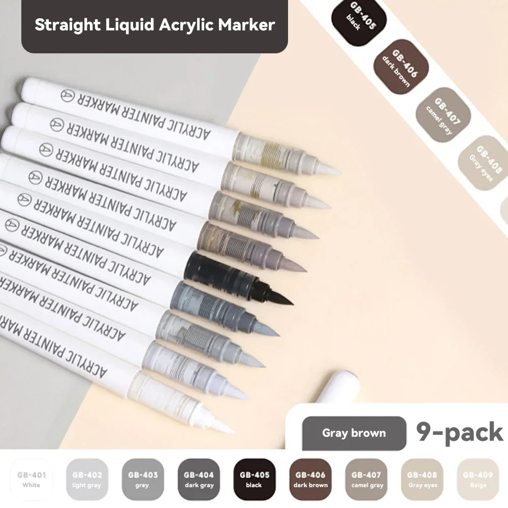 9pcs/Box Mix Color Acrylic Markers Set Art Rock Painting Pens Kids Gift Graffiti For Stone Glass Book Shoes DIY Craft Supplies