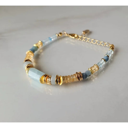 Citrine Aquamarine Bracelet For Women Adjustable Natural Stone Bracelet Cleor Mother-of-Pearl Handcrafted Jewelry
