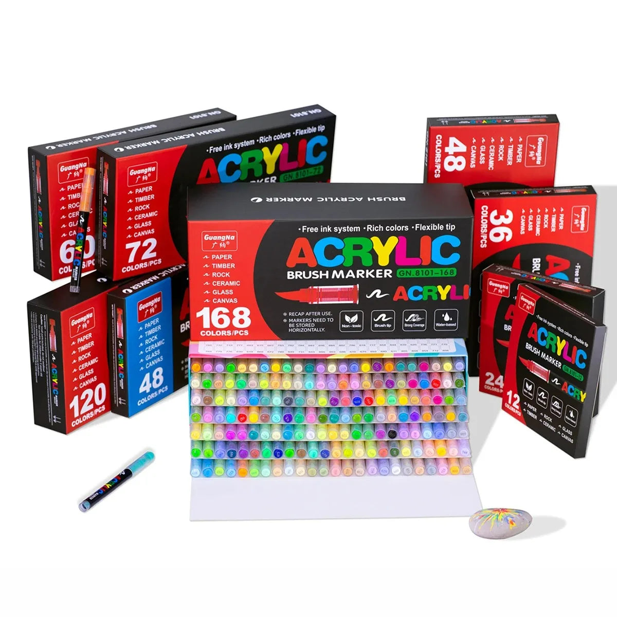 Guangna Acrylic Paint Markers Brush Tip, Direct-Liquid Ink Control System, Professional-Grade Paint Pen for Any Surface