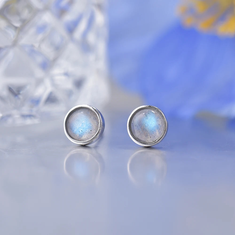 ITSMOS Geometric Labradorite Sterling Silver Earrings Round Retro Natural Gemstone Studs Luxury Wedding Jewelry for Women
