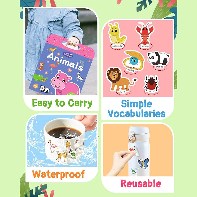 1set Waterproof Sticker Books Reusable Sticker Book For Toddlers Quiet DIY Activity For Kids, Fun & Educational Learning Toy