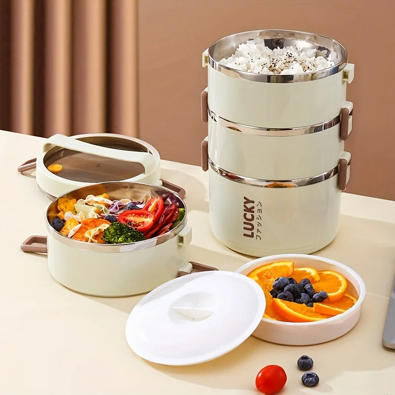 Stainless Steel Bento Box Lunch Box, bento box with thermos,Portable Insulated Food Lunch Container Set,Easy-Clean Bento Box for
