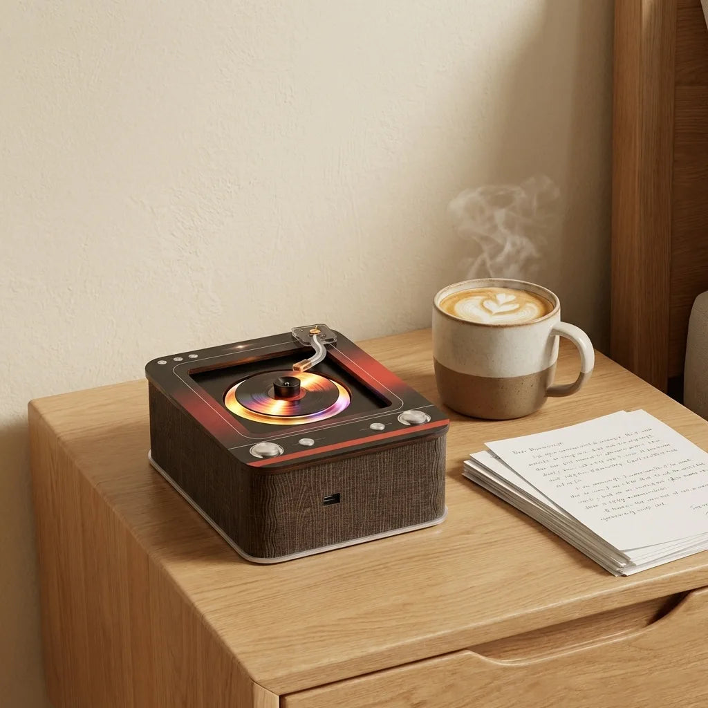 2026 Retro Turntable Shaped Acrylic Fridge Magnet NFC Induction Rotatable Magnetic Music Decor Auto Play Songs