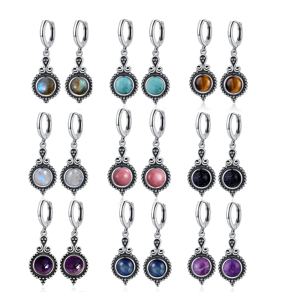 New Elegant Natural Kyanite S925 Silver Drop Earrings for Women Vintage Jewelry Wedding Engagement Hoop Earrings Gifts