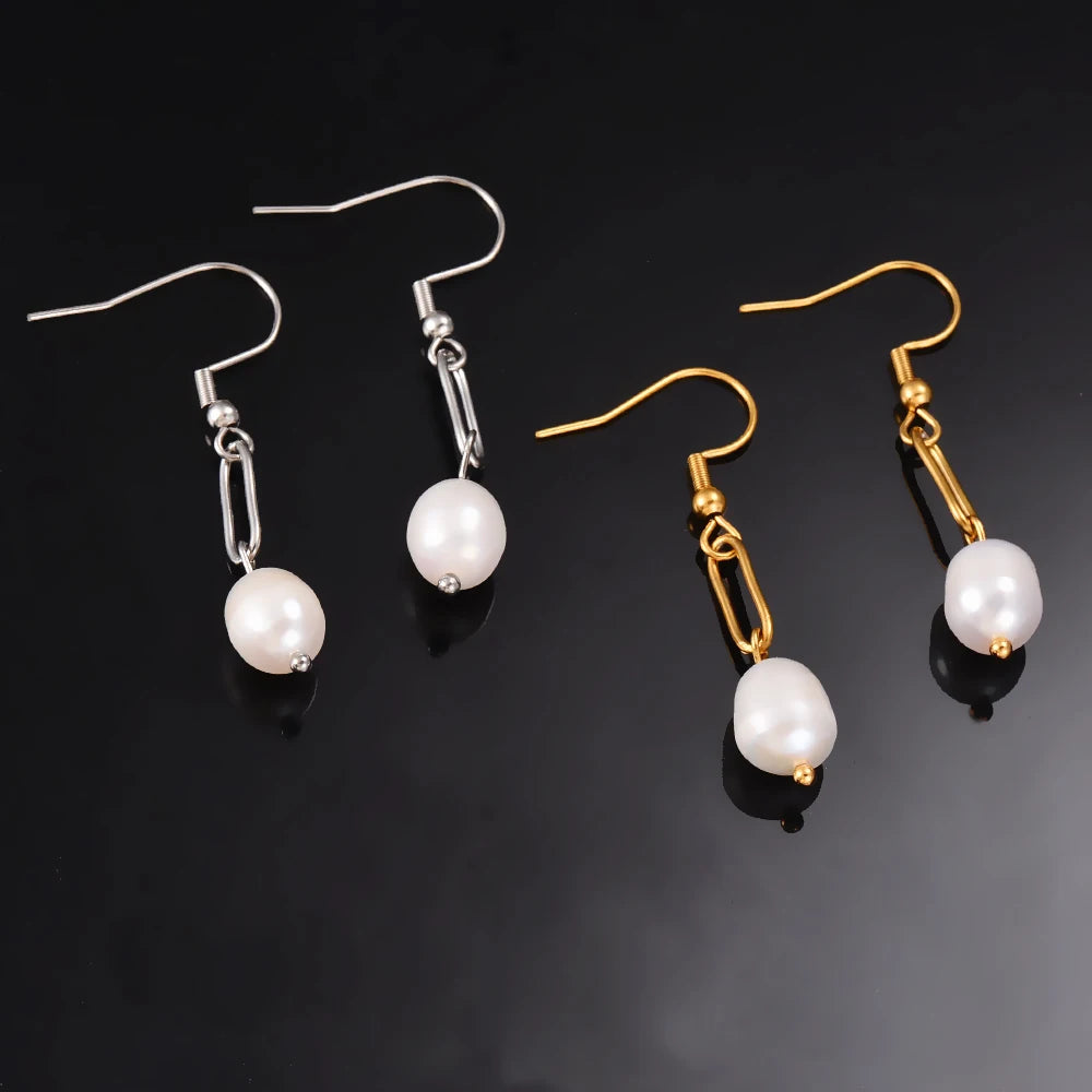 Trendy Irregular Natural Pearl Stainless Steel Women Stud Earrings Piercing Jewelry For Female Dropshipping
