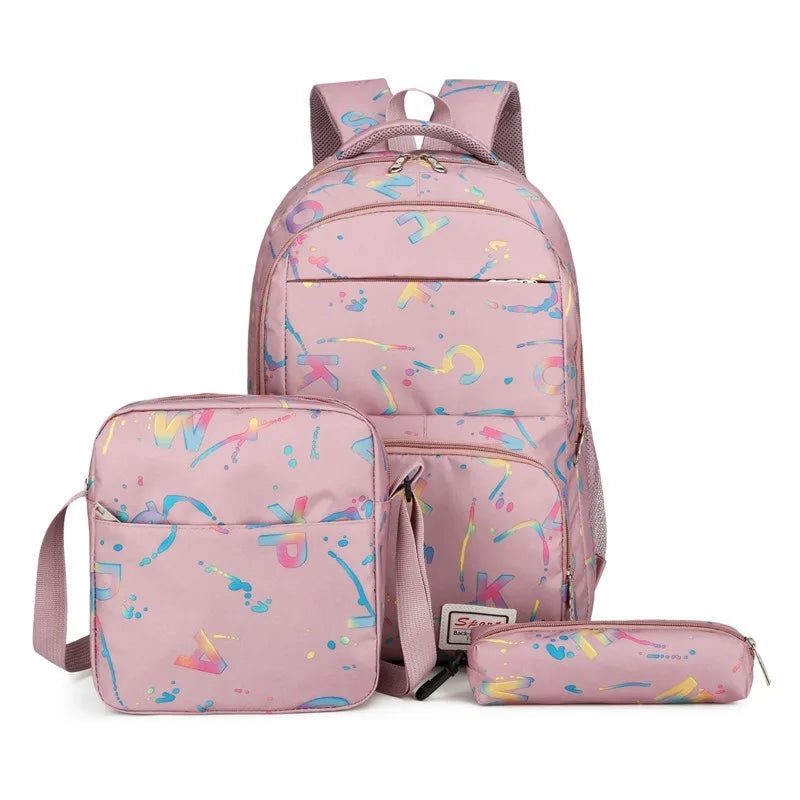 Fashion Cloth Students School Bag Large Capacity Casual Childrens Backpack Multifunctional Multilayer Solid Color Kids Backpack
