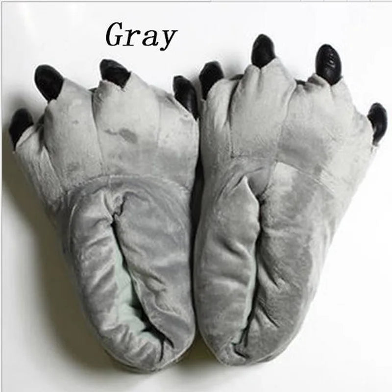 Winter Warm Soft Indoor Floor Slippers Women Men Shoes Paw Funny Animal Christmas Monster Dinosaur Claw Plush Home Random Lining
