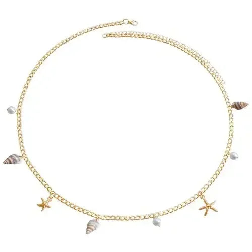 Fashion Natural Shell Conch Sea Star Imitation Pearl Tassel Pendant Waist Chain for Women Sexy Boho Summer Chain Belt Necklace