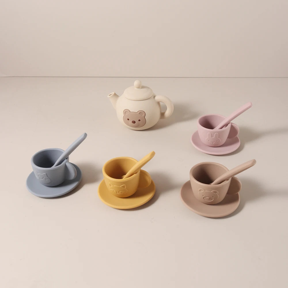 Food Grade Silicone Tea Play Set Toy Pretend Play Food Learning Role Play Game Early Educational Toys for Toddlers Kids Gifts