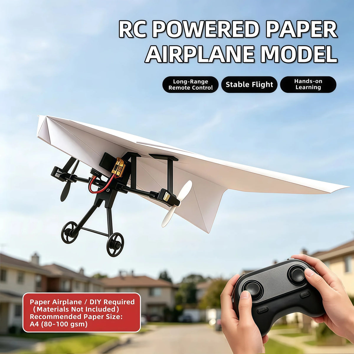 Hotfree Power-Up RC Paper Airplane Kit with Gyro Stabilizer – DIY Electric Remote Control Plane with Dual Propellers, Lightweight Foldable Flying STEM Toy for Kids & Adults, Perfect Birthday Gift