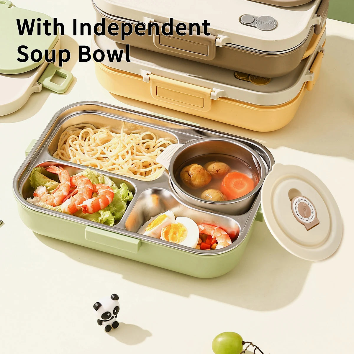 Large Capacity Divided Lunch Container Set For Kids Students Sealed 304 Stainless Steel Bento Lunch Box With Bowl&Cutlery 6