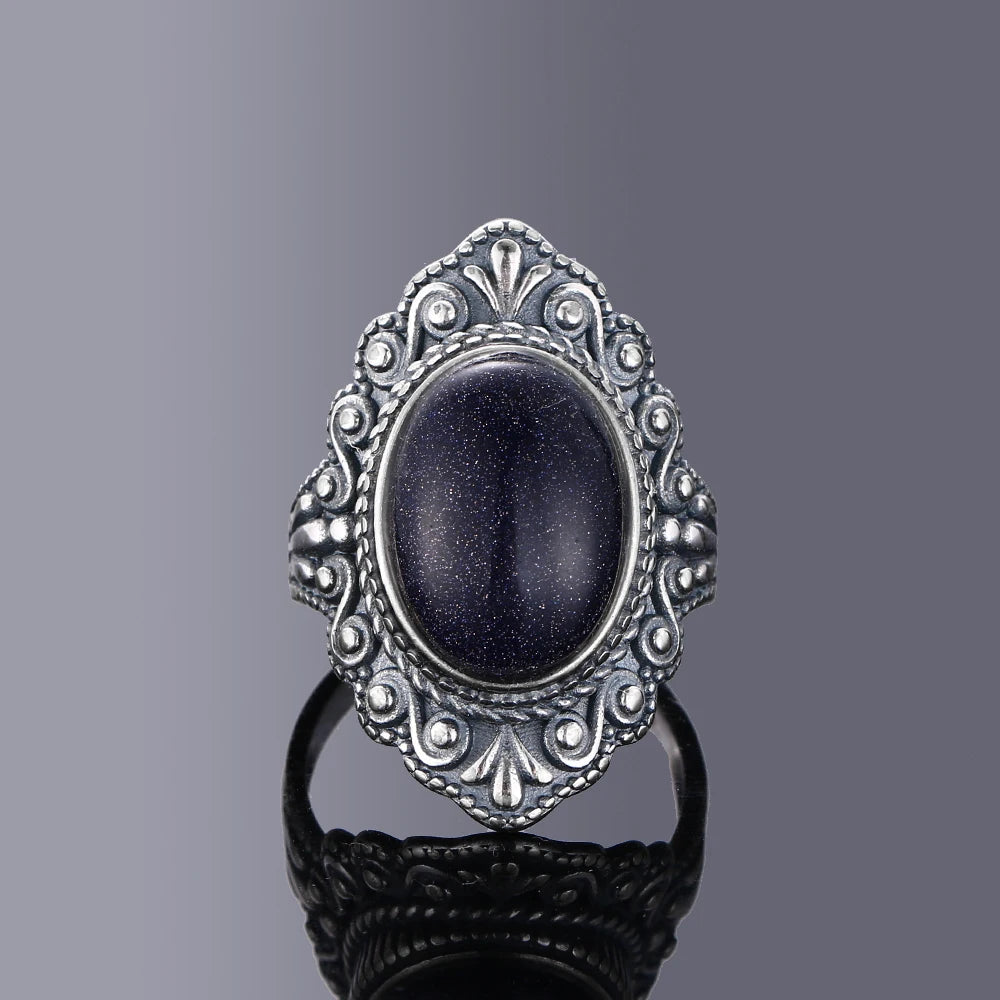 Oval Natural Labradorite Rings for Women Men S925 Silver Ring Finger Ring Retro Gemstone Rings Jewelry Party Gift