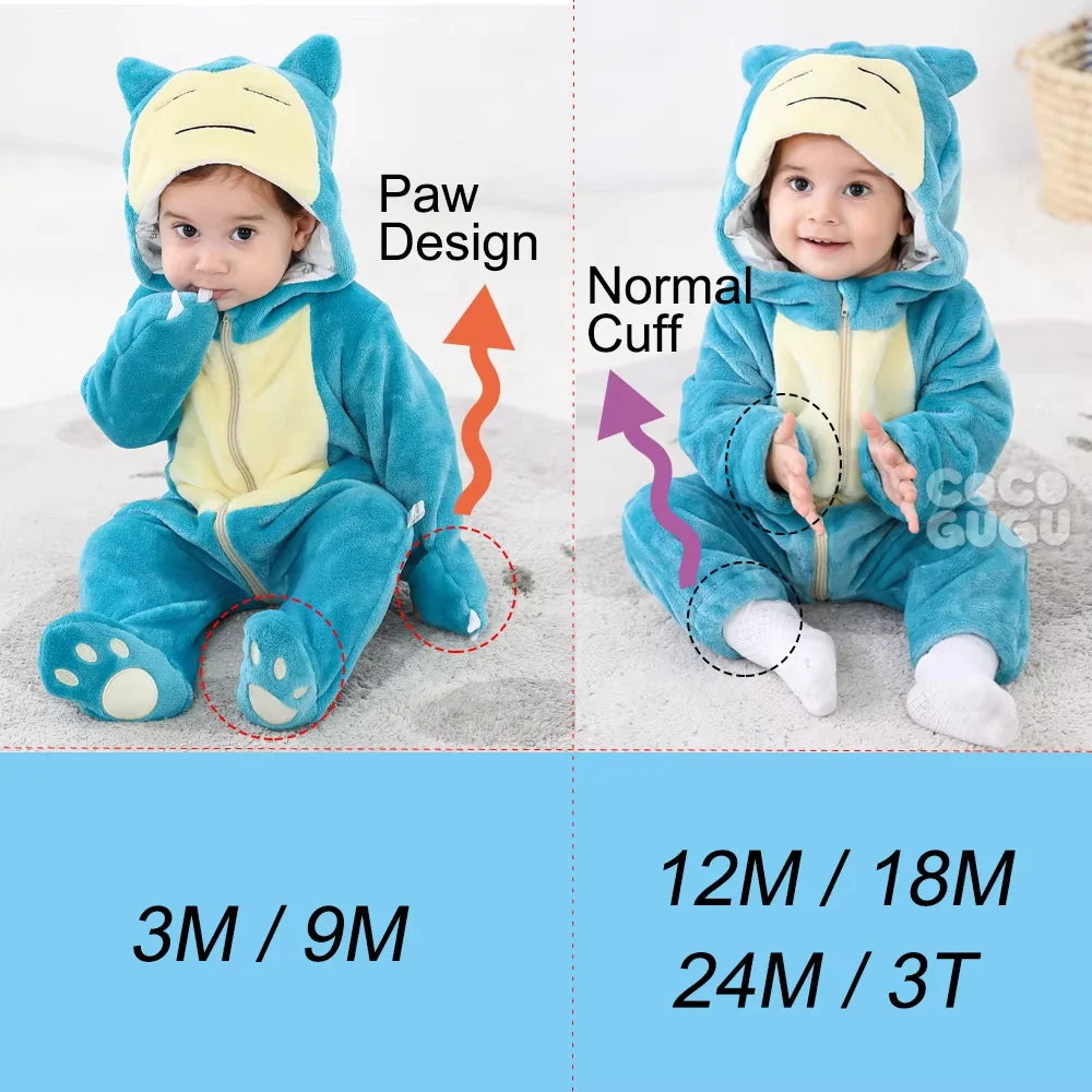 Anime Baby Romper pikachu Snorlax Onesie Newborn Boy Girl Clothes Flannel Soft Pajama Halloween Jumpsuit Kawaii Toddler Outfit