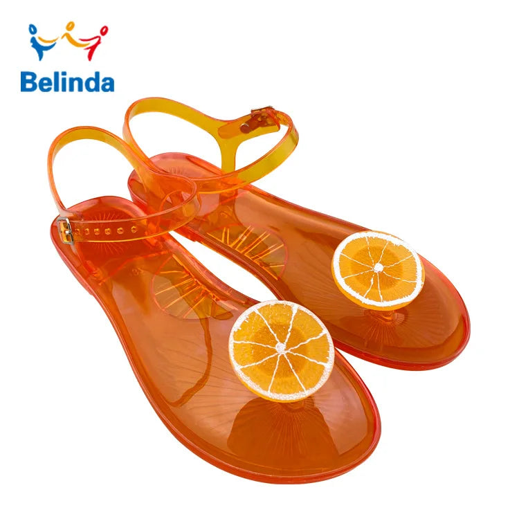 Plus Size 36-42 Ins Hot Sales Women Girls Jelly Sandals Colorfull Transparent PVC Beach Shoes Summer Fruit Flip-flop Shoes