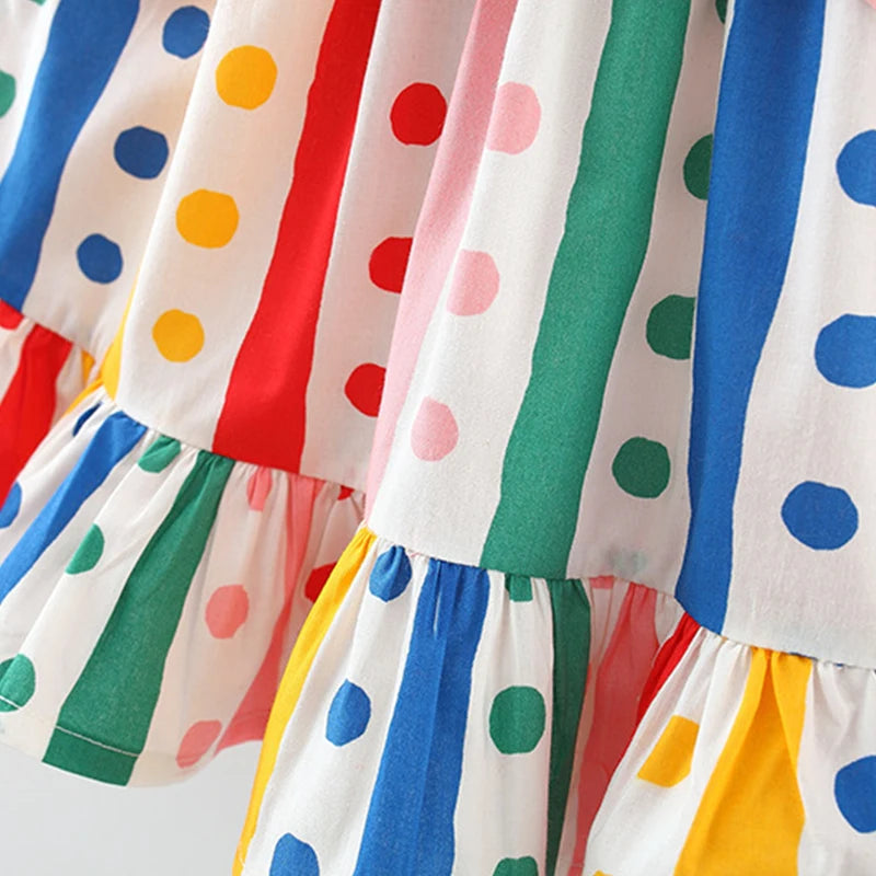 2Pcs/Set Colorful Baby Girl Birthday Party Princess Evening Dress Polka Dot Bow Knot Children Clothes 0 to 3 Years Kids + Hat