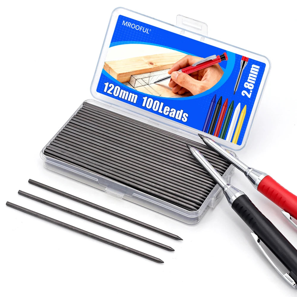 New Woodworking Mechanical Pencil Lead Refill, 100Pcs/Box 2.8mm Replaceable Black Lead -Architects Marking Scribing Tool