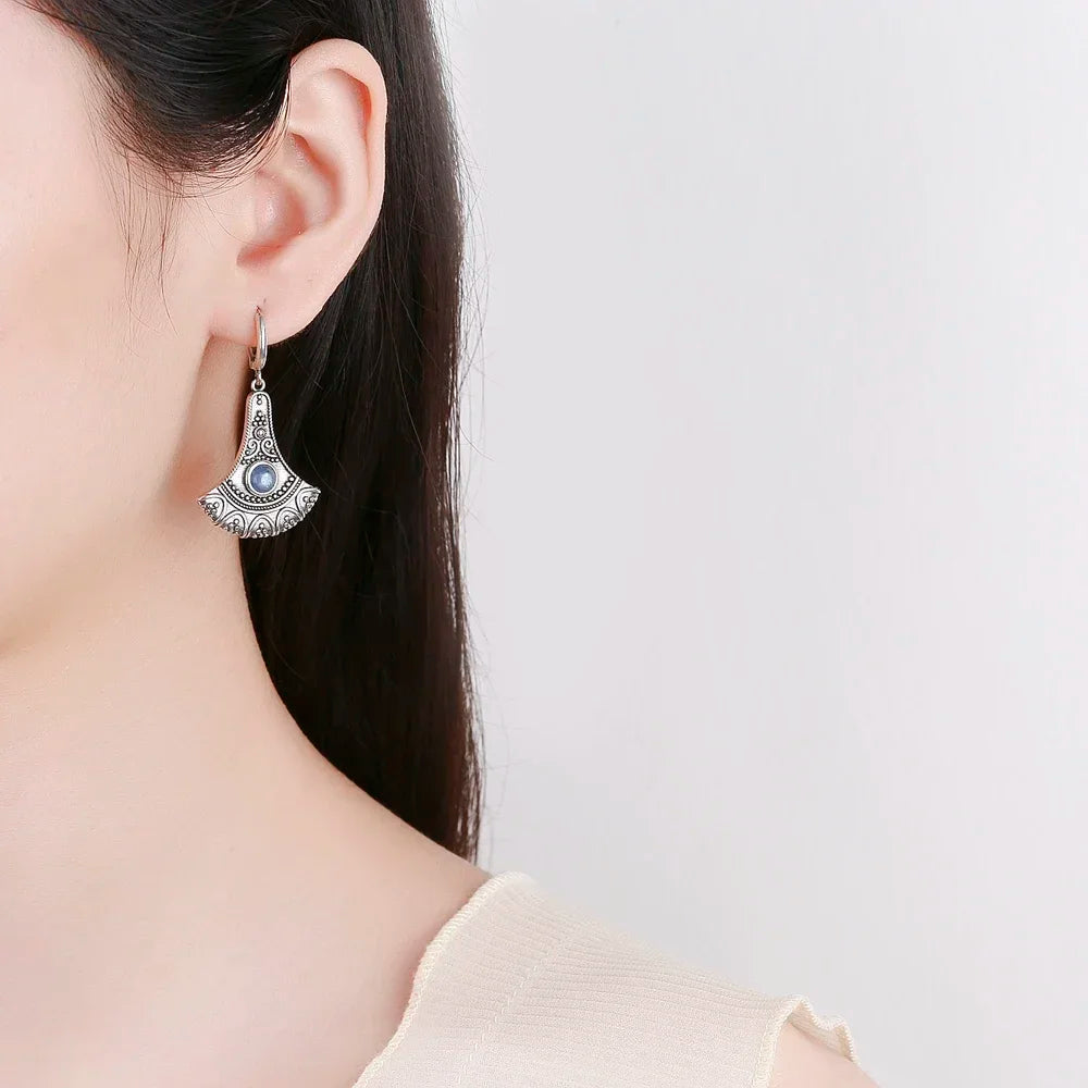 Long Pendant Natural Kyanite Earrings S925 Silver Earrings for Women Jewelry Vintage Engagement Party Anniversary Gift