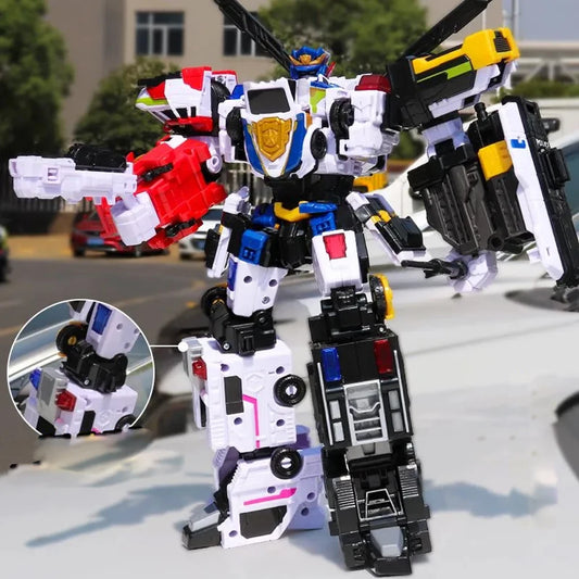 New MiniForce Super Cops JUSTICE TITAN 5-Vehicle Combine Transformation Robot Model Mini Force Deformation Action Figure Toys