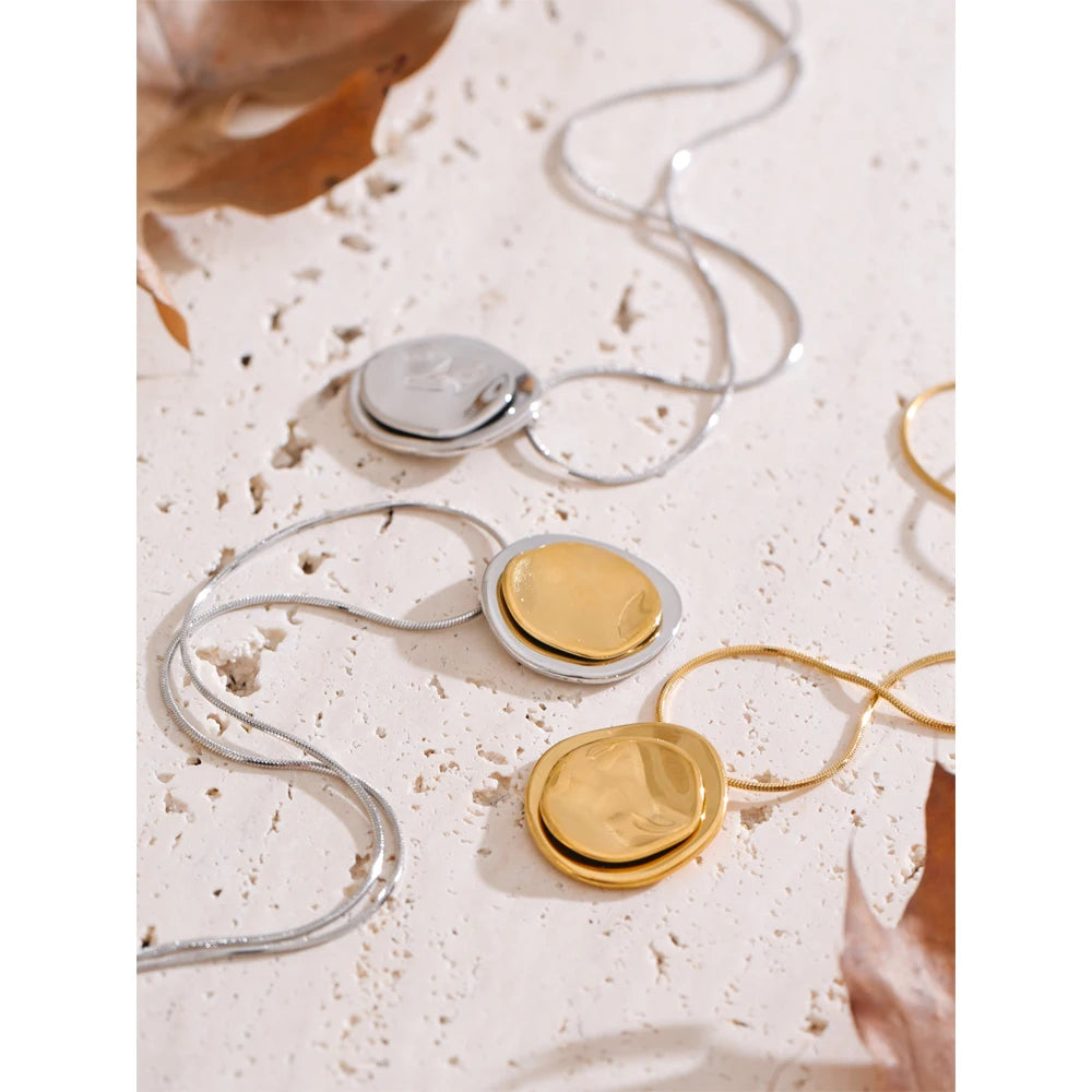 Yhpup Double Round Pendant Fashion Necklace Water Resistant Metal Stainless Steel Daily Waterproof Jewelry Recommend