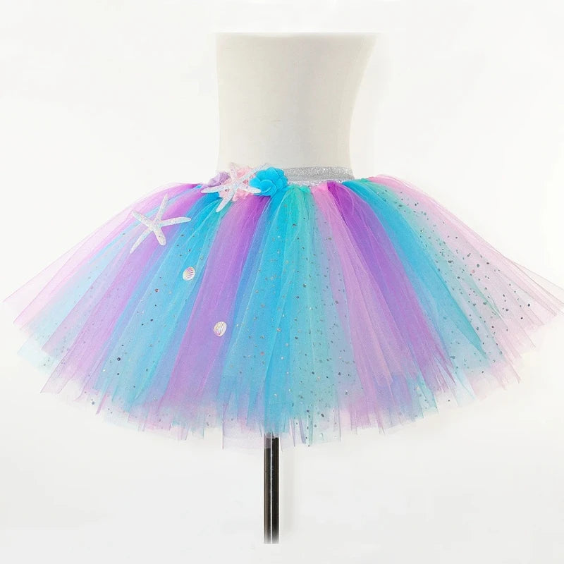 Mermaid Tutu Skirt Costume for Girls Halloween Birthday Party Princess Dress Up Outfit Flower Baby Toddler Kids Tutu Tulle Skirt