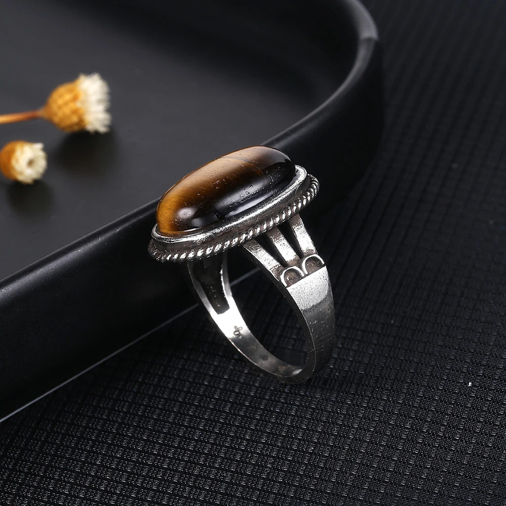 S925 Silver Large Stone 11x17MM Natural Labradorite Tiger Eye Ring for Women Fine Jewelry Party Wedding Anniversary Gift