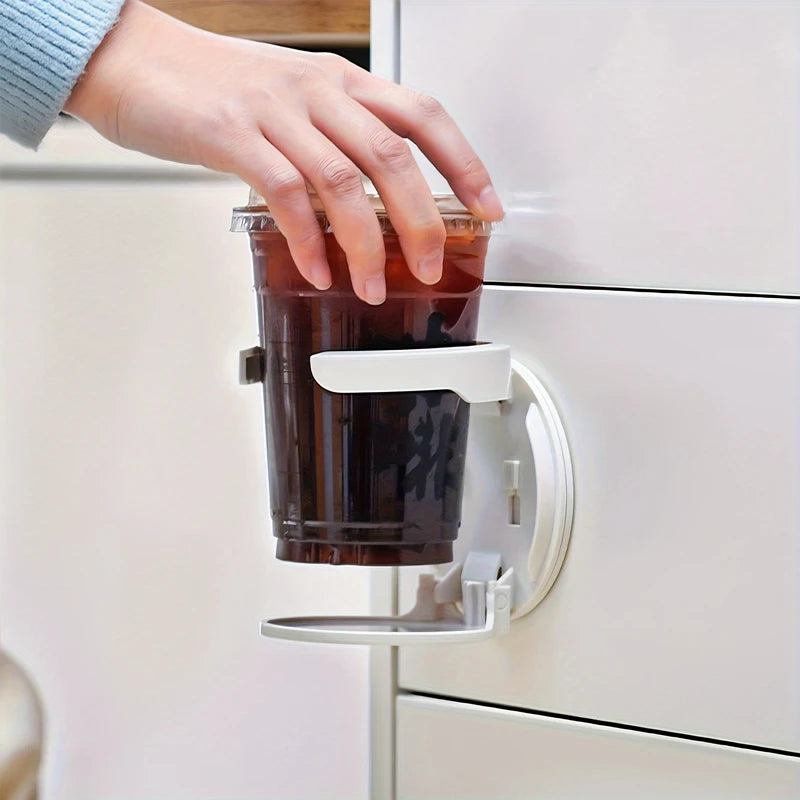 Folding Cup Holder Office Desk Cabinet Door No Punching Coffee Storage Rack Home Dormitory Wall Mounted Cup Holder
