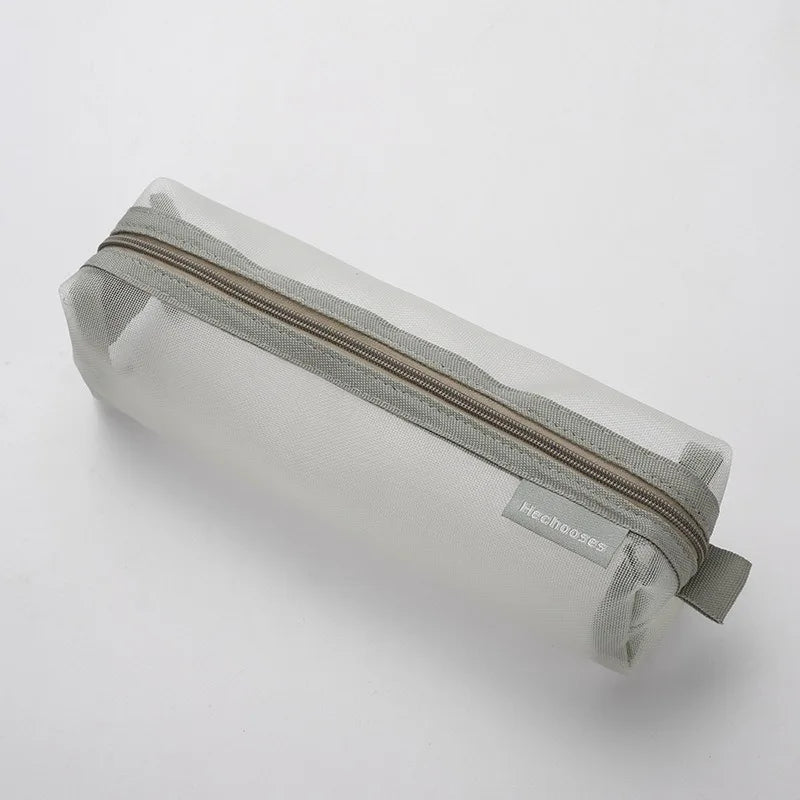 Translucent Simple Mesh Pen Bag Student Exam Stationery Bag Large Capacity Portable Stationery Storage Bag Study Supplies