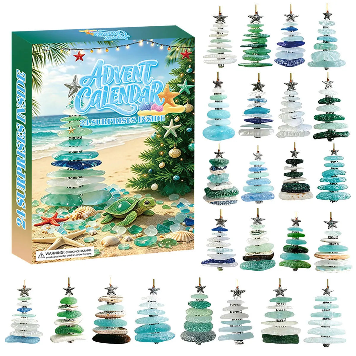 Sea Glass Ornament Advent Calendar – 24 Coastal Christmas Tree Blind Boxes