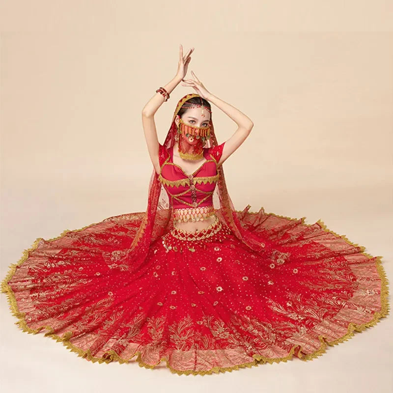 Women Festival Halloween Cosplay Belly Dance Top Dress Adult Indian Arab Jasmine Sari Fantasy Rave Bollywood Outfit Costume Suit