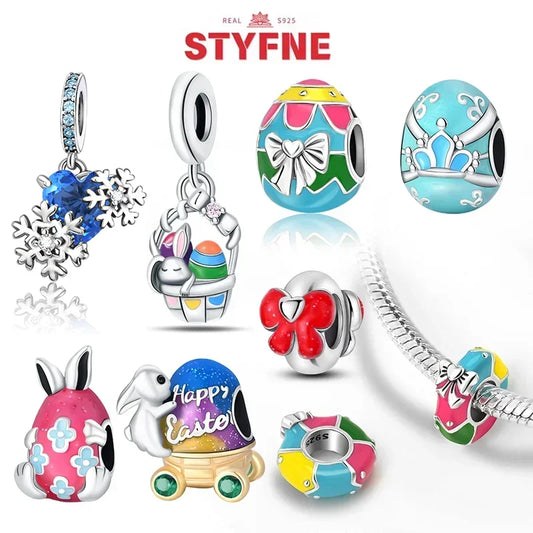 Silver S925 Blue Star Easter Egg Charms Colorful Beads Fit Original Bracelets for Women Jewelry Party DIY Fine Jewelry Gifts