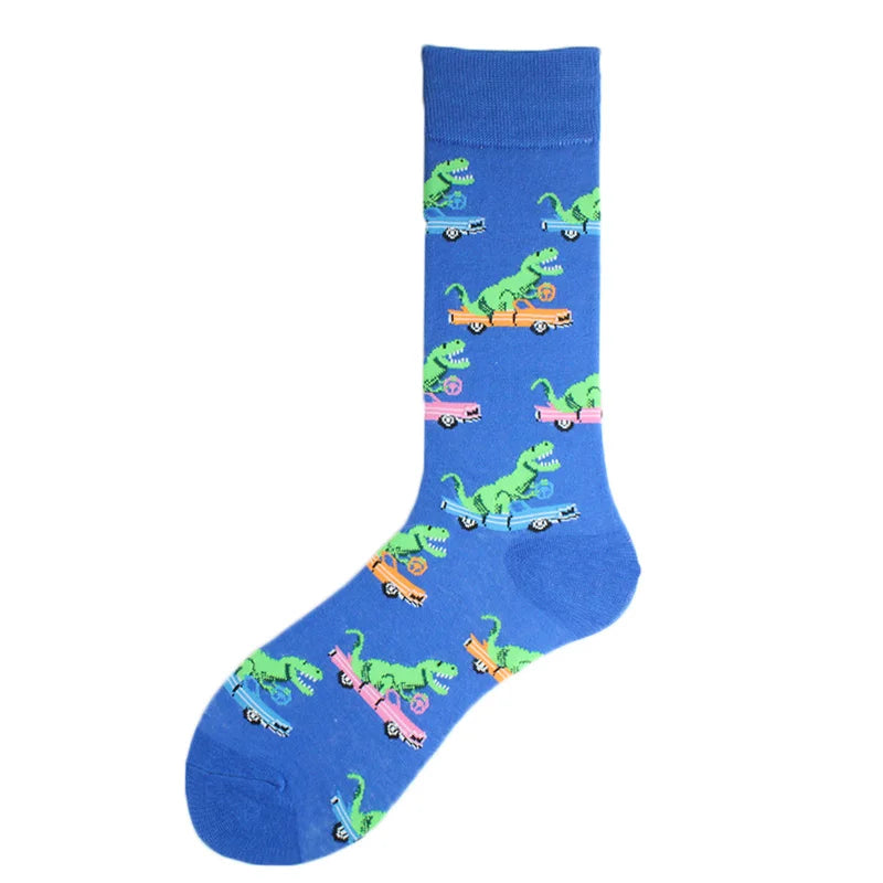Happy Colorful Funny Socks Men Skateboard Shark Dinosaur Astronaut Planet Divertidos Hip Hop Sokken Harajuku Unisex Crew Socks