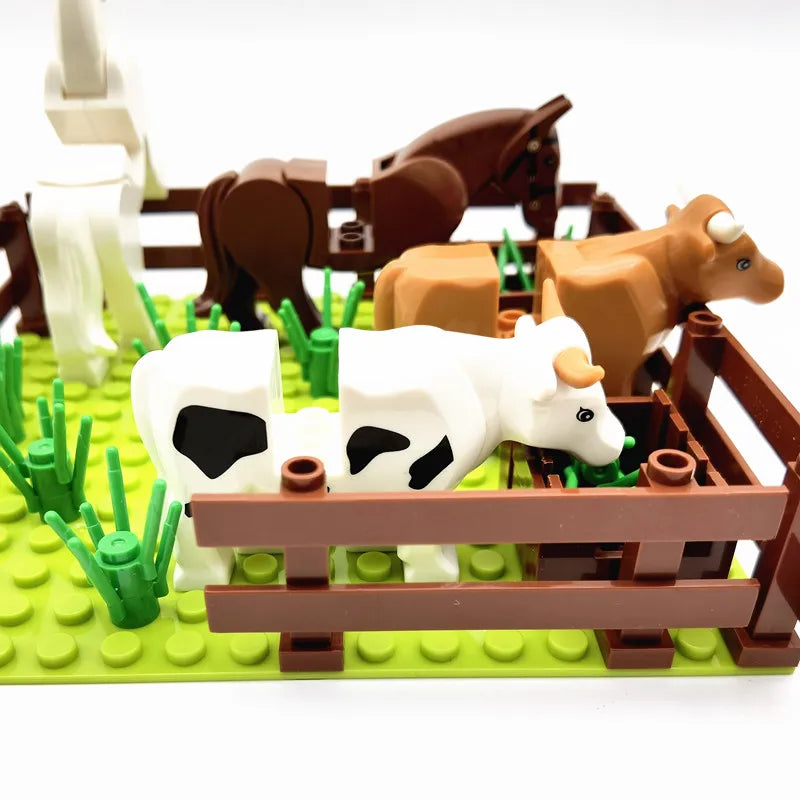 MOC Farm Animals Trees Plants Building Blocks for Kids Compatible Classic Bricks Juguetes Bloques Base Plate Toys for Children