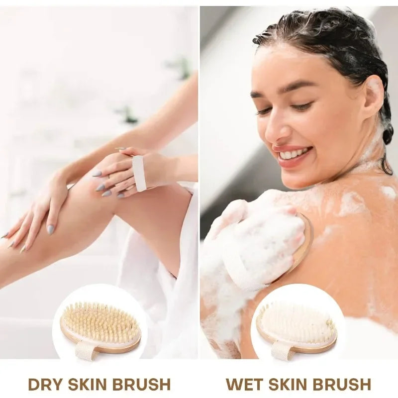 Dry Brushing Body Brush Natural Bristle Exfoliating Brush with Massage Nodes and Improving Skin Health Bathing Tools