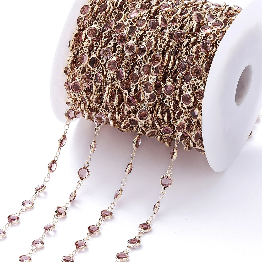 1M Crystal Zircon Stone Chain Colorful Glass Beads Chains For DIY Necklace Bracelet Jewelry Making Supplies Findings
