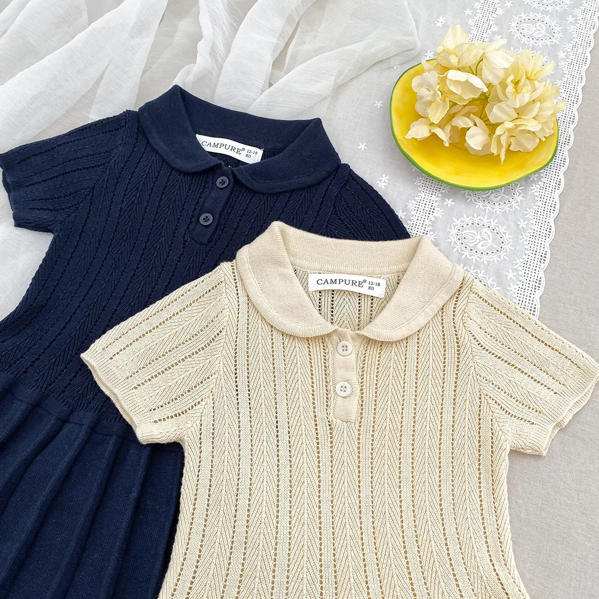 1-5Y Kids Clothes Hollow Out Knit Dress For Girls Preppy Style Childrens  Knit Pleated Dresses