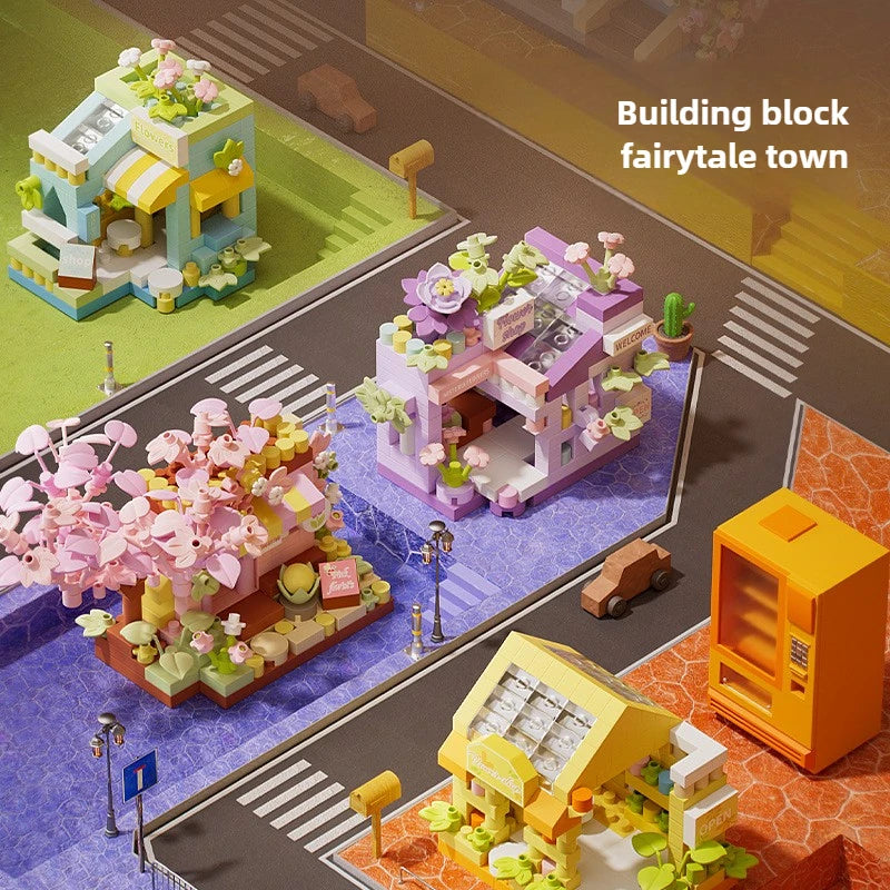 Mini City Street View Flower Shop Building Blocks, Cute House Model Bricks, Girls DIY Assembly Educational Toys for Kid