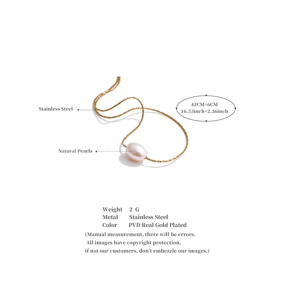 Yhpup Basic Style Jewelry Natural Freshwater Pearl Pendant Fashion Necklace Popular Stainless Steel Chic Waterproof Jewelry Gift