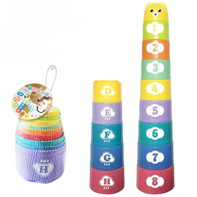 Stacking Game Cup Children Board Game Hand Speed Competition Fold Cup with Numbers Letters Shapes Early Education Puzzle Toy