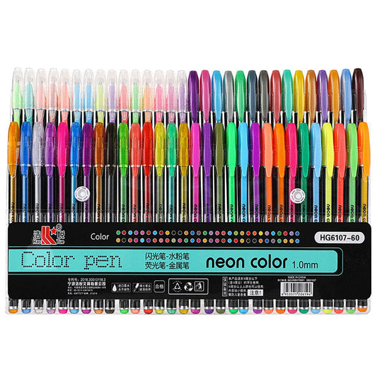 12-60 Color Set Metallic Glitter Colors Gel Pens For School Office Adult Coloring Book Journals Drawing Art Markers Pen Supplies
