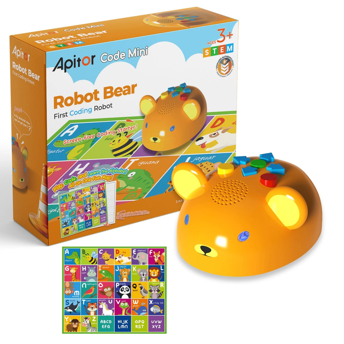 Apitor First Coding Robot Bear Screen-Free STEM Toy with LED Lights&Sounds Parent-Child Learning Kit Birthday Gift Kids Age 3+