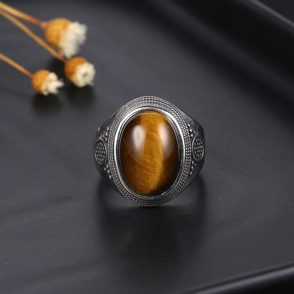 Vintage Natural Labradorite Ring for Women Men 10x14MM Oval Large Tiger Eye S925 Silver Plated Rings Boho Jewelry Gift FCGJHW