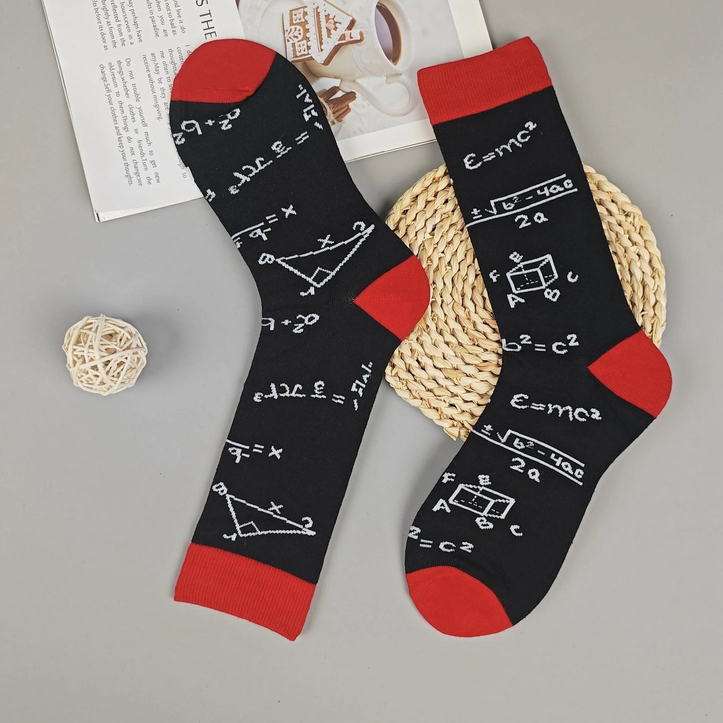 1 pair Fun Science Equation Printed Socks,Casual Mid-Calf  Socks for STEM Lovers