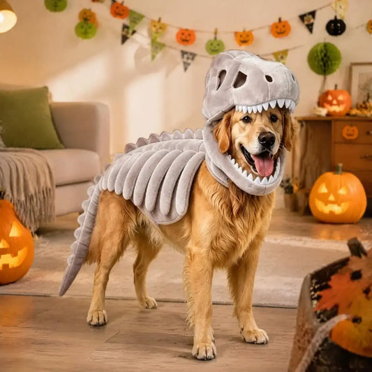 Soft Polyester Pet Costume Dog Halloween Outfit Pet Dinosaur Skeleton Costume for Dogs Halloween Dinosaur for Pets for Cats